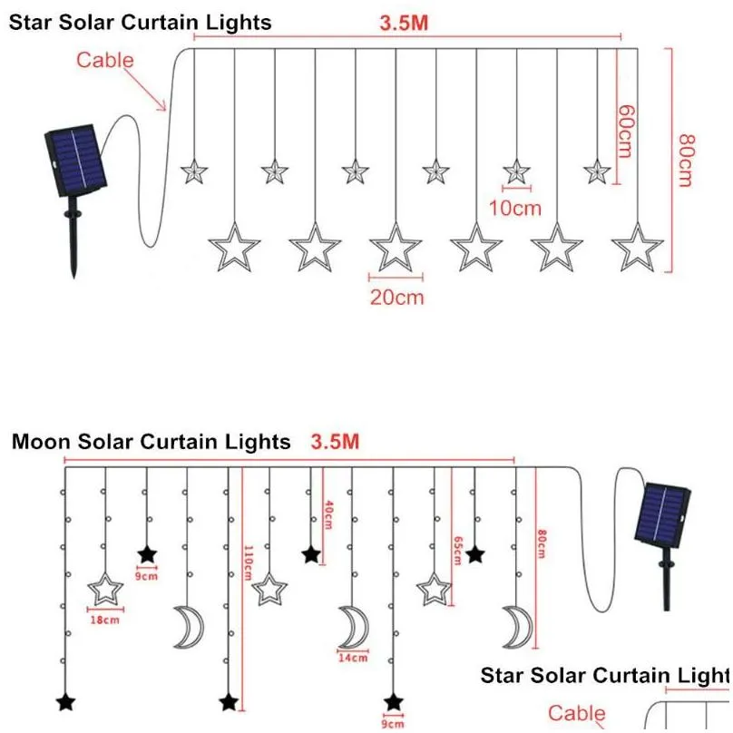 solar lamp star moon fairy curtain string lights christmas garland for bar home wedding party garden patio window decor remote