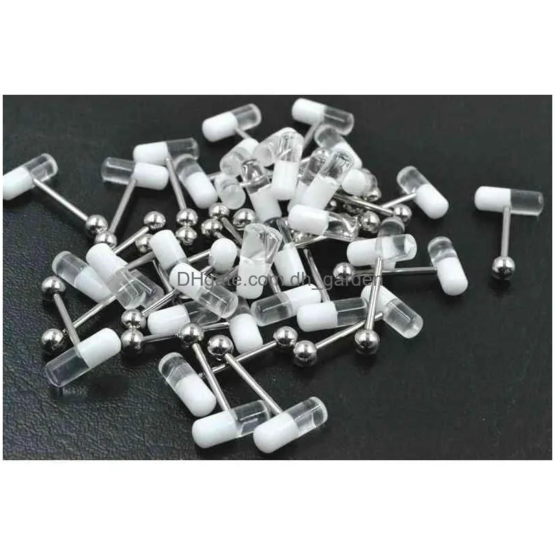 50pcs body acrylic clear pill ball tongue/ nipple ring barbells bar 14g~1.6mm retainers piercing jewelry