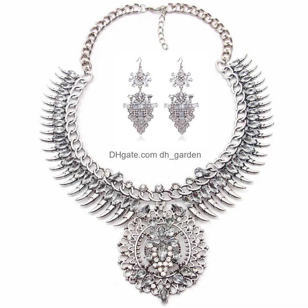 ztech vintage with earring crystal exaggerated big brand luxury charm statement necklace & pendant jewelry set