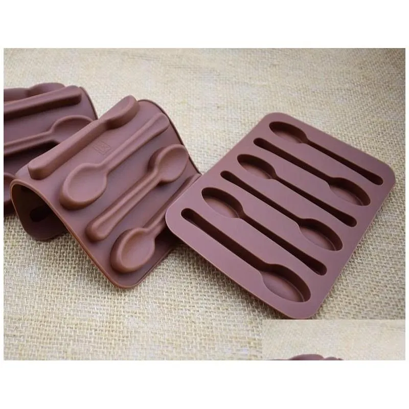 non-stick silicone diy cake decoration mould 6 holes spoon shape chocolate molds jelly ice baking 3d candy