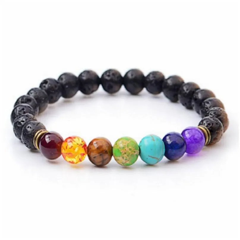 multicolor 7 chakra healing balance beads bracelet matte agate natural stone lava yoga life energy bracelet women men casual jewelry