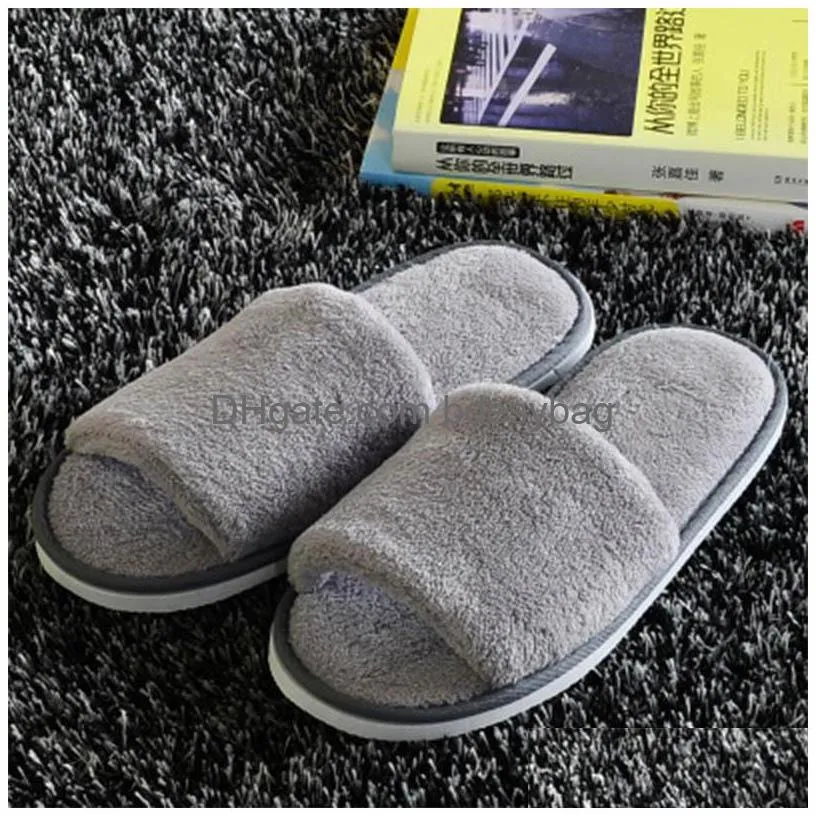 a pair unisex soft bottom winter slippers hotel travel portable slippers disposable home guest indoor cotton fabric slipper