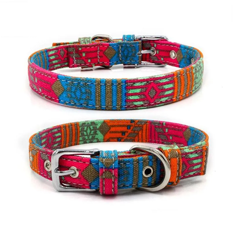 Dog collar Fashion canvas Colorful print dogs collars Adjustable pin buckle Collar Rings Pet Supplies