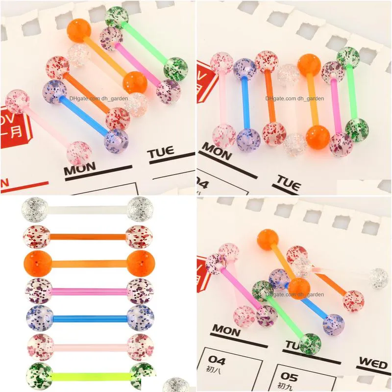 acrylic glitter biaplast tongue ring body piercing jewelry mix color 100pcs long barbell earring industrial earings