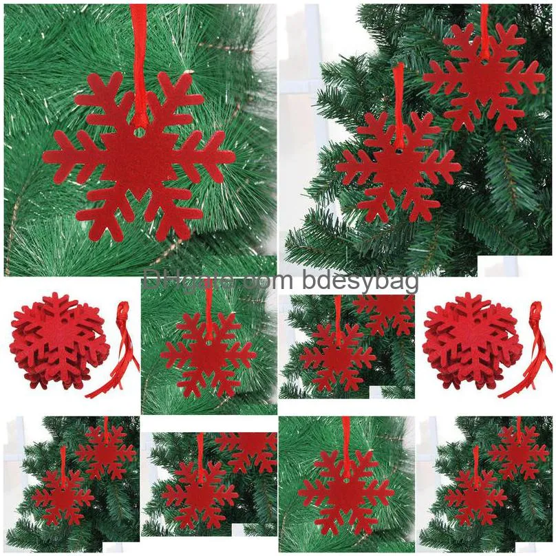 90pcs felt snowflake pendants christmas tree ornaments window home decoration red