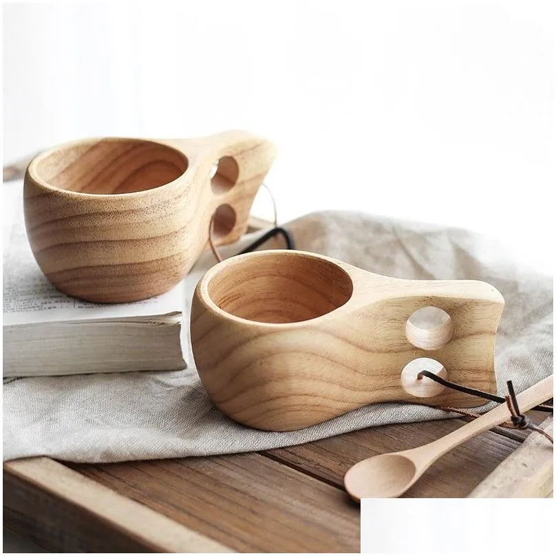 Kuksa Cup Kids Milk Mugs Finland Handmade Portable Wooden Cup for Coffee Water Mug Tourism Gifts Q137