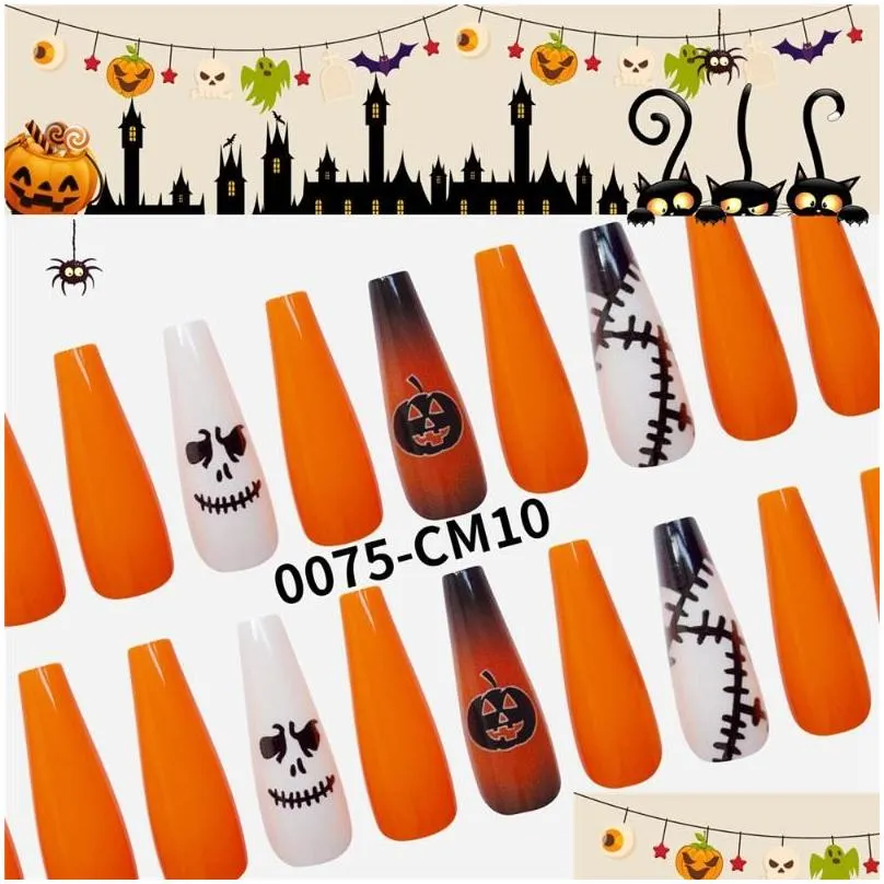 False Nails 24Pcs/box Ballerina Stiletto With Halloween Style Design Detachable Nail Tips Coffin Manicure Patches Press On