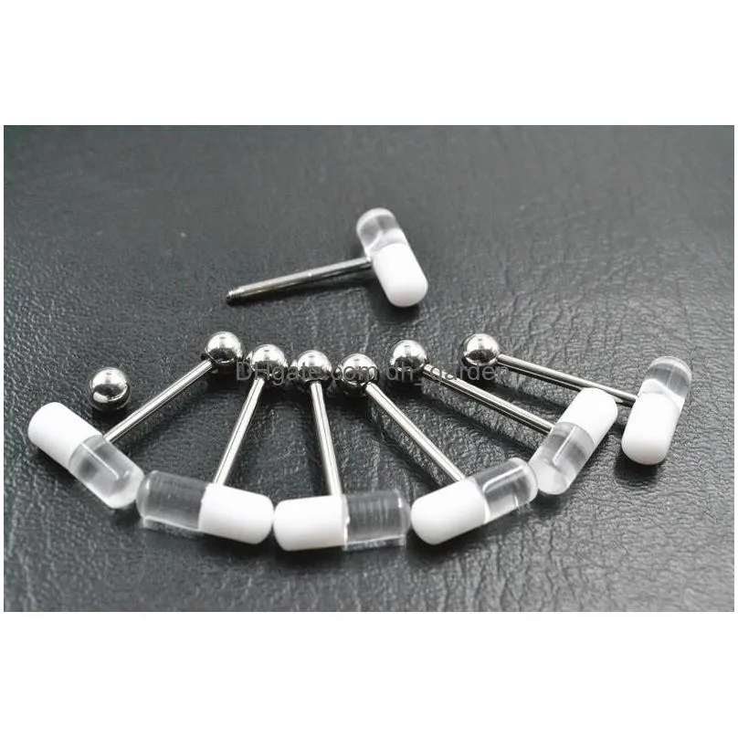 50pcs body acrylic clear pill ball tongue/ nipple ring barbells bar 14g~1.6mm retainers piercing jewelry