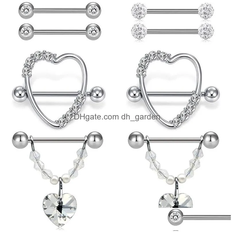 14g rings ring heart cz rings chain dangle nipple barbell straight tongue piercing kit for