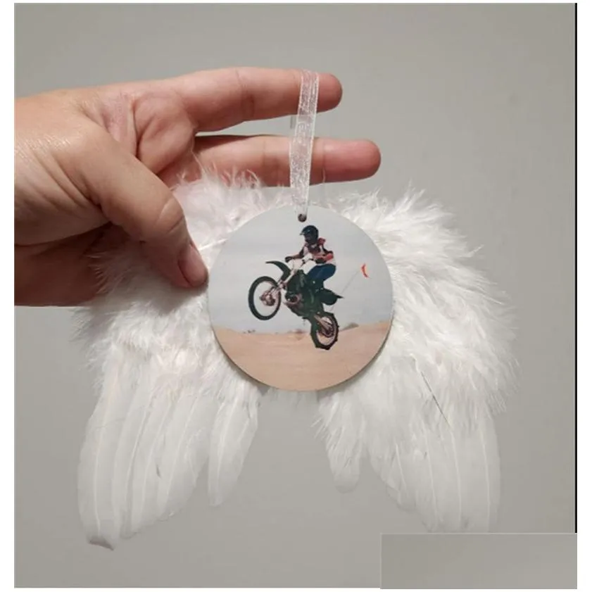 Sublimation Christmas Feather Pendant White Blank MDF Heat Transfer Christmas Decorations 2.8inch Round Heart Double Side For