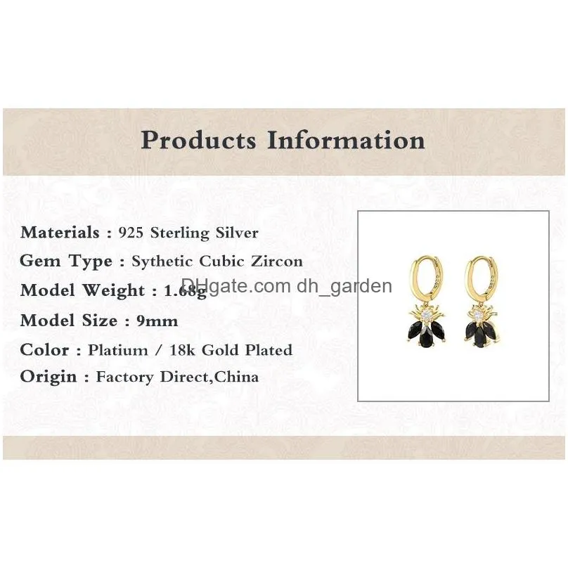 soild 925 sterling silver cute ins black bee zircon stud earrings for women hummingbird earring wedding fine jewerly