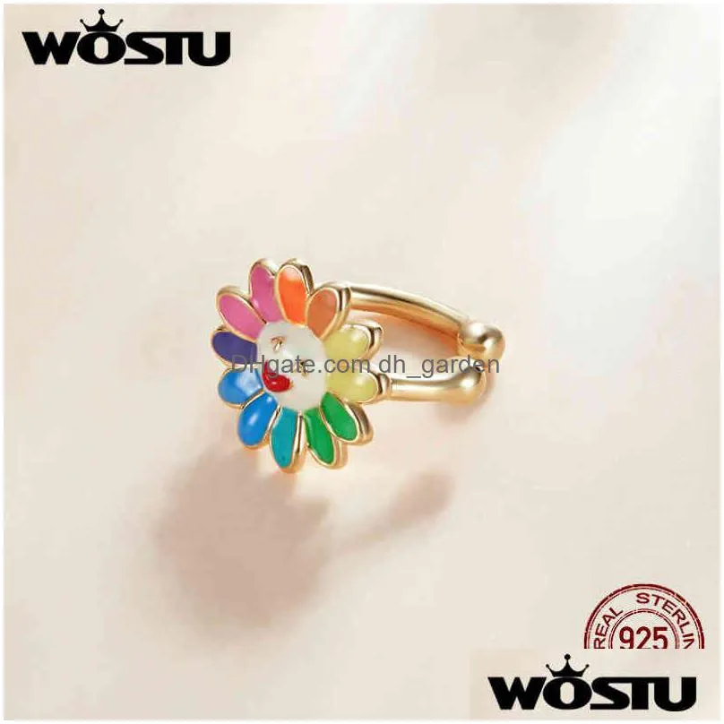 wostu 925 sterling love eye colorful enamel lip snake sunflower studs earrings for women fashion silver jewelry