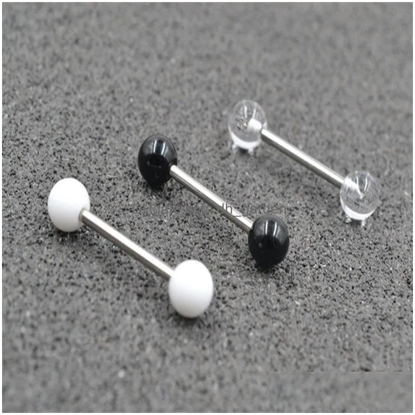 100pcs acrylic ball tongue/ nipple ring barbells bar 14g~1.6mm retainers body piercing jewelry 14gx16mmx6mm/6mm