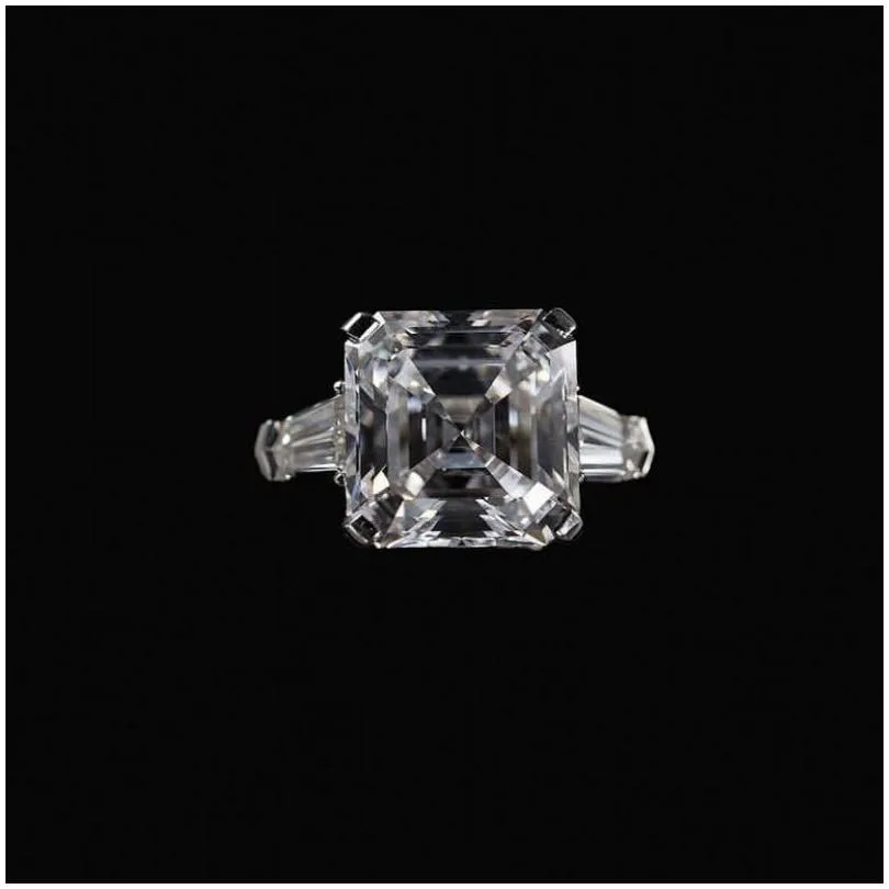 original 925 silver square ring asscher cut simulated diamond wedding engagement cocktail women topaz rings finger fine jewelry