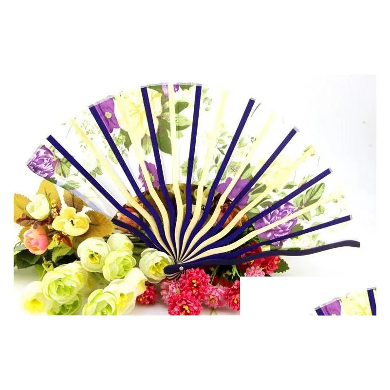 plum blossom flower print folding hand fans hollow out folding fans dance party pocket gifts wedding decor