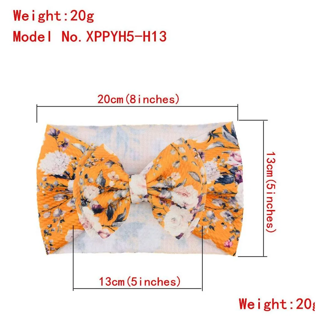 27pc/lot 5inch floral prints hair bow headband double layer waffle fabric bows baby turban for girls children kids head wraps