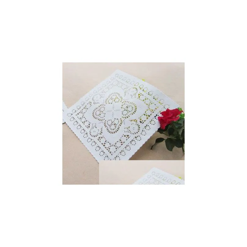 Wholesale-N8 New Arriving! Create and Craft 25.4cm=10 Inch White Square Paper Lace Doilies/Placemat/Wedding Decoration-100pcs/lot