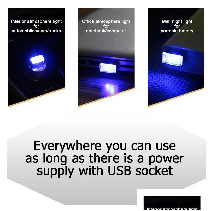 Mini LED Car Light Auto Interior USB Atmosphere Light Plug Decor Lamp Emergency Lighting Car Accessories Universal For PC Portable 7