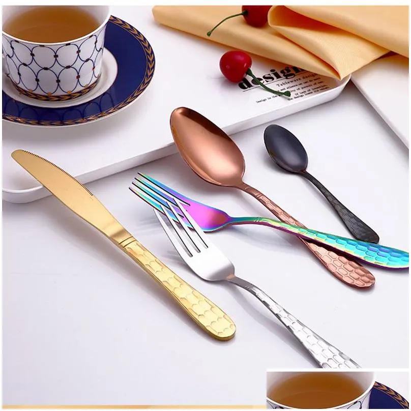 4Pcs/Set New Multicolor Rainbow Dinner Set Wedding Travel Cutlery Stainless Steel Dinner Knife Fork Scoops Silverware Set drop ship