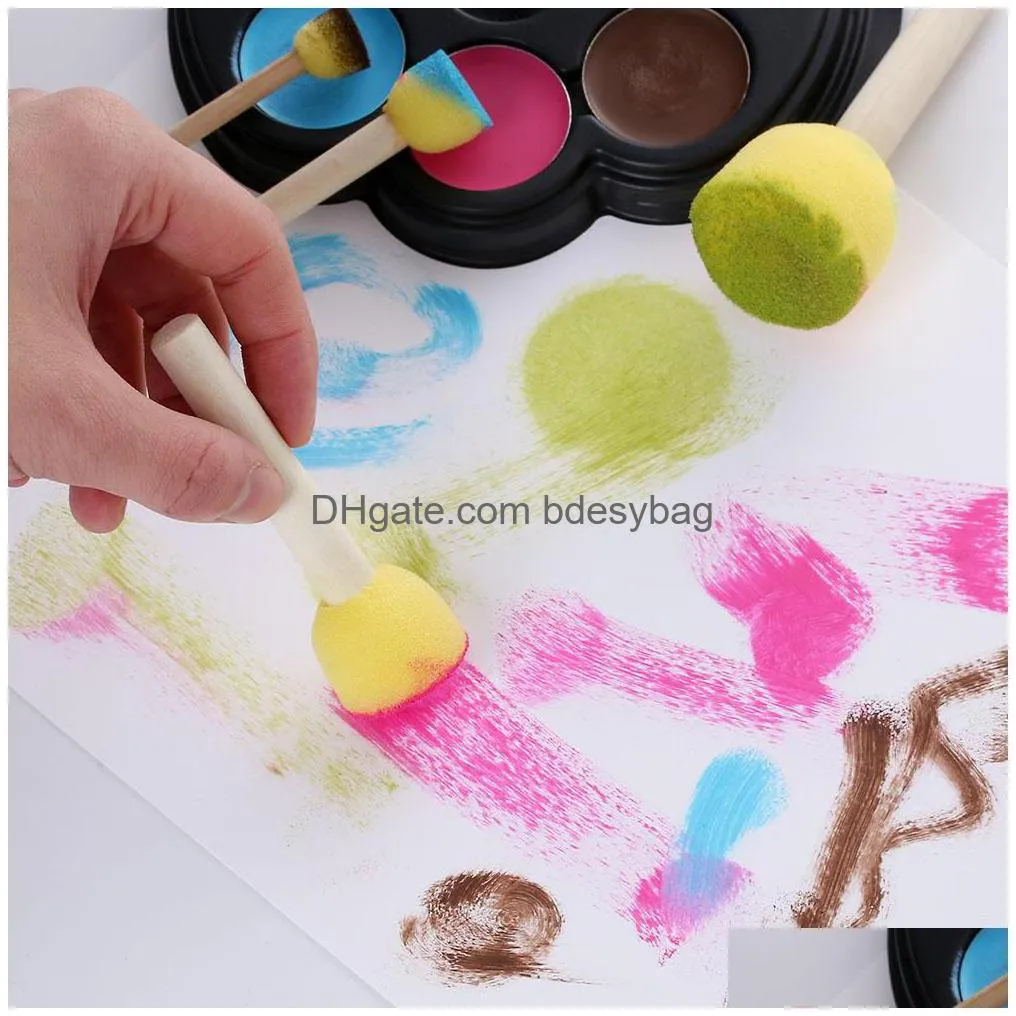 4pcs original wooden handle sponge paint brushpainting graffiti early toy art supplies wholesale