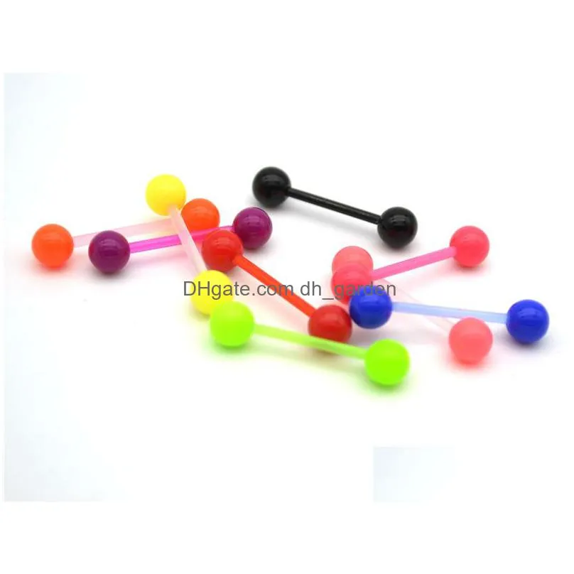 bioflex bioplast ptfe coloured flexible tongue bar screw on balls straight rings fashion body piercing jewelry whole 14g