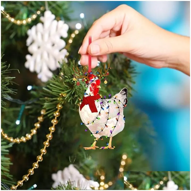 christmas decorations scarf chicken holiday decoration outdoor wood ornaments hanging pendant decor diy