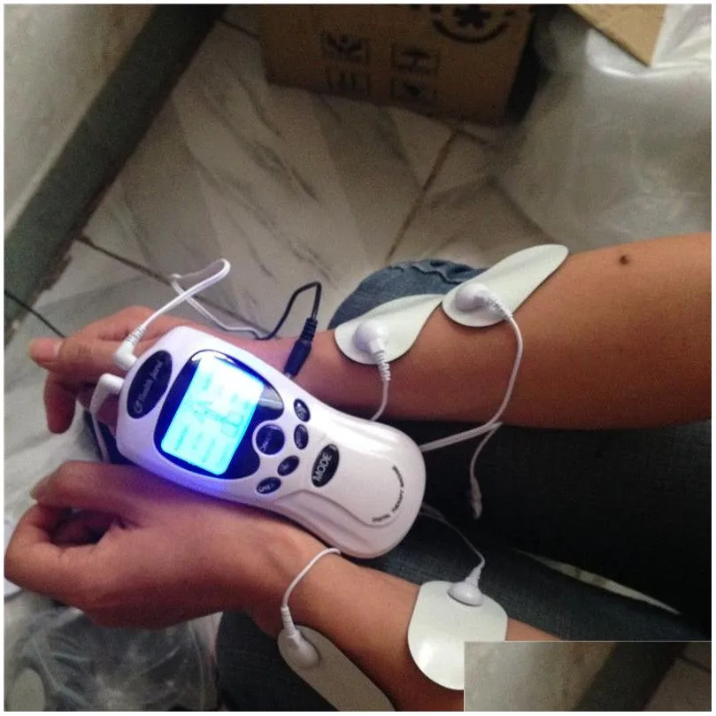 Health Care Tool Two Output Electric TENS Therapy Massager Relax Muscle Electro Stimulator + 8 Gel  Pads