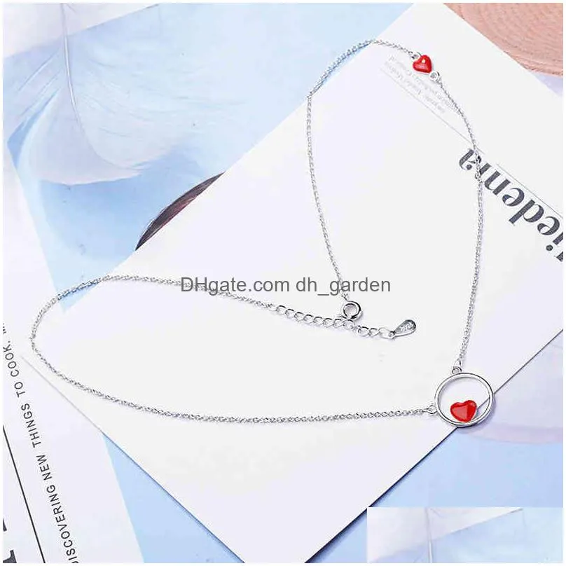 meyrroyu 925 silver red love circle necklace earrings women engagement party jewelry set gift