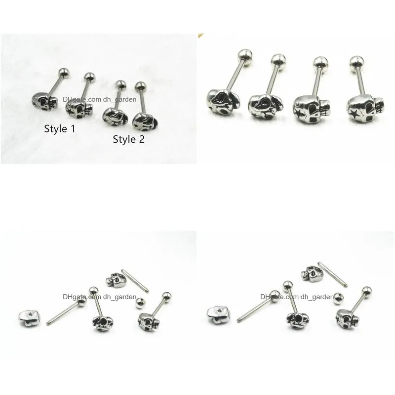 lo50pcs surgical steel punk emo skull startongue ring bar nipple barbells body piercing 14g~1.6mm arrived diy