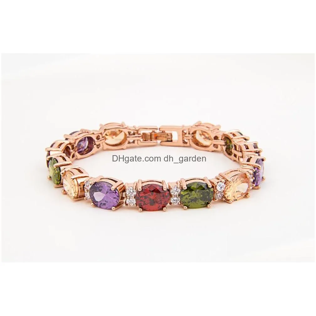 emmaya rose gold color luxury multicolor cz stones cluster women bracelet jewelry wedding party gift