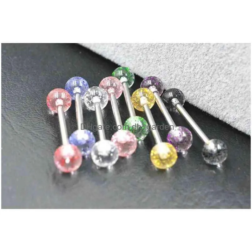 100pcs tongue/ nipple shield ring barbells straight bar 14g glitter balls body piercing jewelry