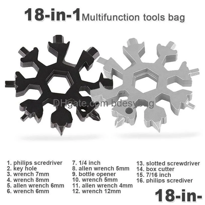 18-in-1 stainless steel tool snowflakes multi-tool herramienta 18 en 1 multifunctional copo de nieve llave multiusos