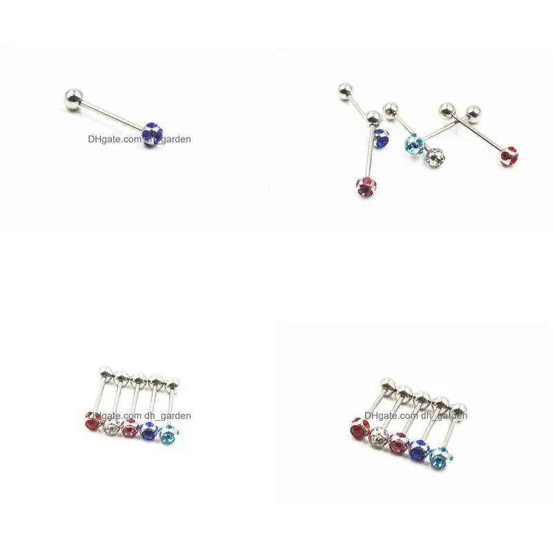 lo50pcs surgical steel gems tongue ring bar nipple barbells piercing 14g~1.6mm body jewelry arrived