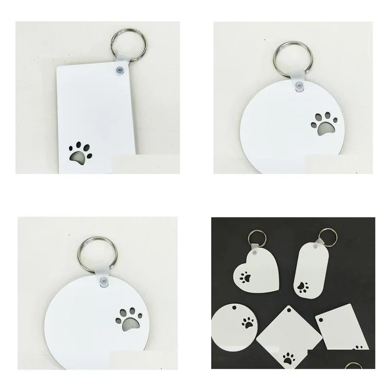 2021 puppy keychain sublimation mdf key ring paw print wooden key chain creative dog tag