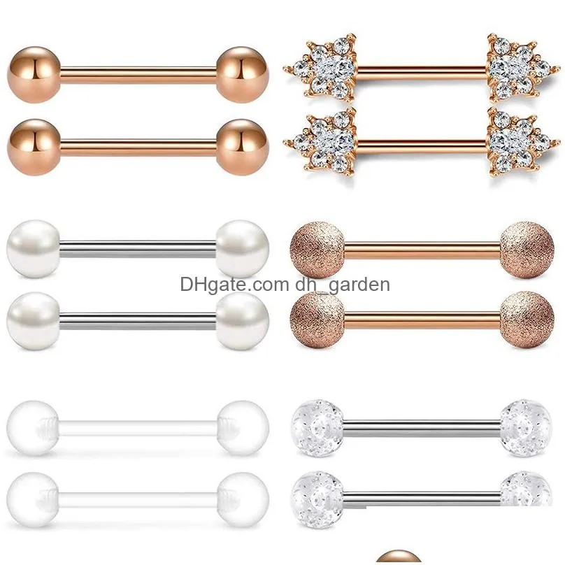 14g 14mm 9/16 inch rings ring stainless steel rings nipple barbell tongue piercing bar cubic zirconia 12pcs