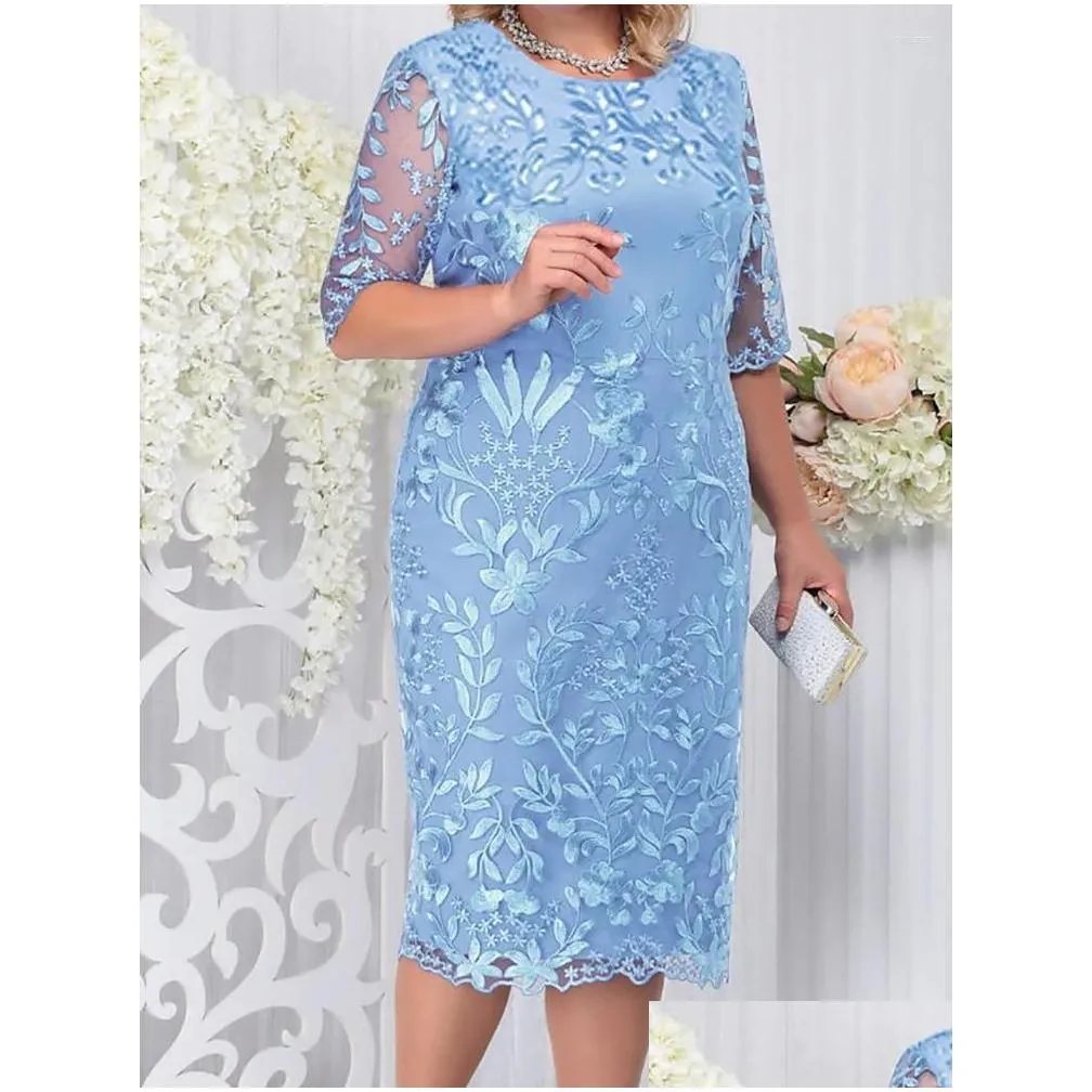 Plus Size Dresses Party Dress For Wedding Guest Luxury Elegant Women`s 50 Year Ladies Lace Floral Prom Bodycon Chubby