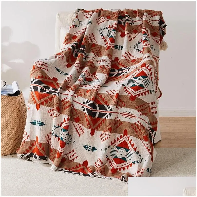 Blankets Plaid Tassel Knitted Bohemian Soft Tapestry Geometric Nap Blanket Vintage Home Decor Sofa Cover Deken Cobertor