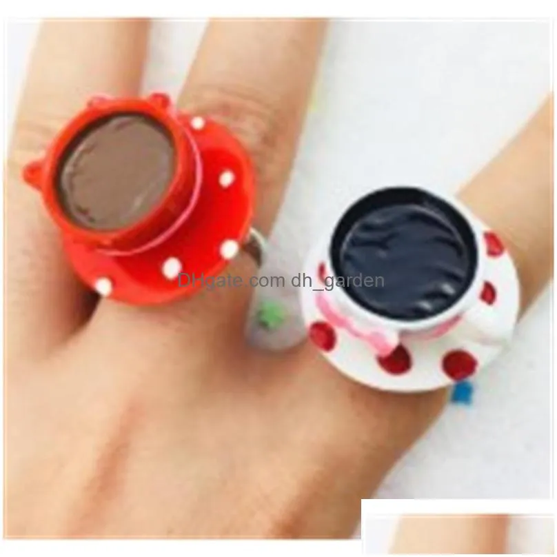 adjustable women coffee cup creative cartoon kawaii designs retro ring resin fashion jewelry rings