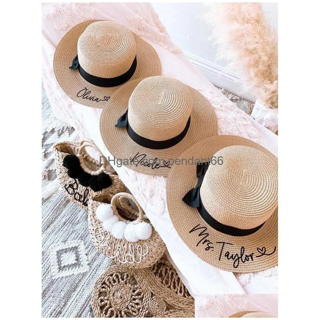 wide brim hats customized beach hat floppy bride personalized mrs. bridesmaid gift bridal summer