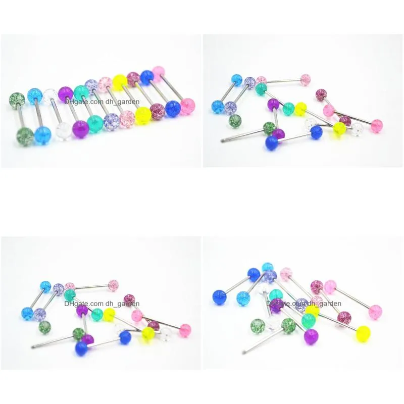 100pcs body jewelry piercing acrylic ball glitter tongue ring barbells nipple bar 14g~1.6mm mix colors