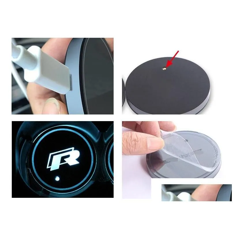 LED Car Cup Mat Atmosphere Lights for All Cars RGB USB Charging Cups Pad Interior Atmosphere-Lamp