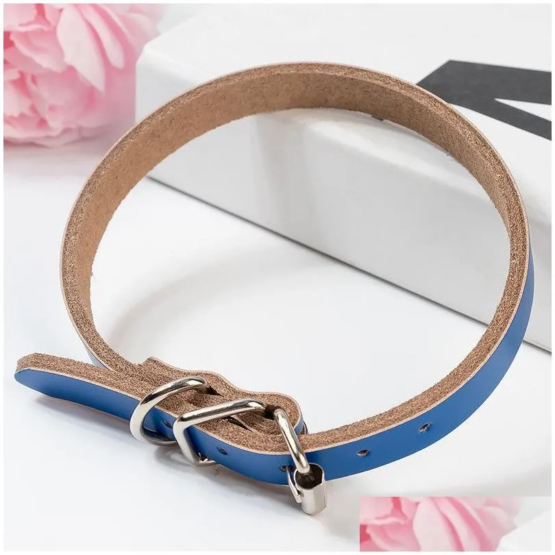 Dog Adjustable Letter Collar Pin Buckle Dog Leather Collars Neck Lace Pet Dog Supplies Red Pink Blue will and sandy