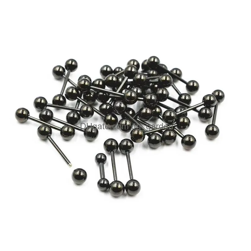 50pcs body jewelry-all black tongue bar bells nipple ear piercing jewelry straight bells helix short