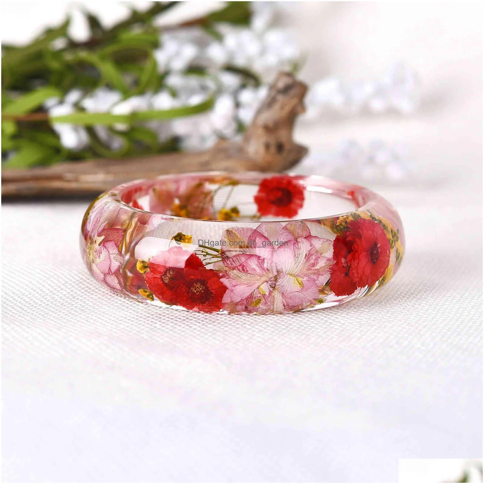 2019 dried resin bracelet real flower inside of bangle jewelry best gifts for women and friends