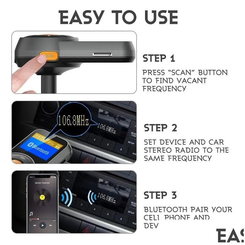 quick charge 3.0 car bluetooth fm transmitter 2.4a dual usb port wireless car kit adapter