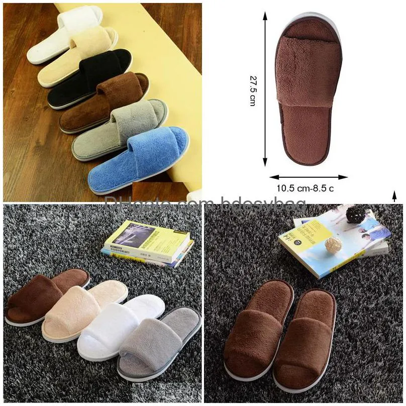 a pair unisex soft bottom winter slippers hotel travel portable slippers disposable home guest indoor cotton fabric slipper