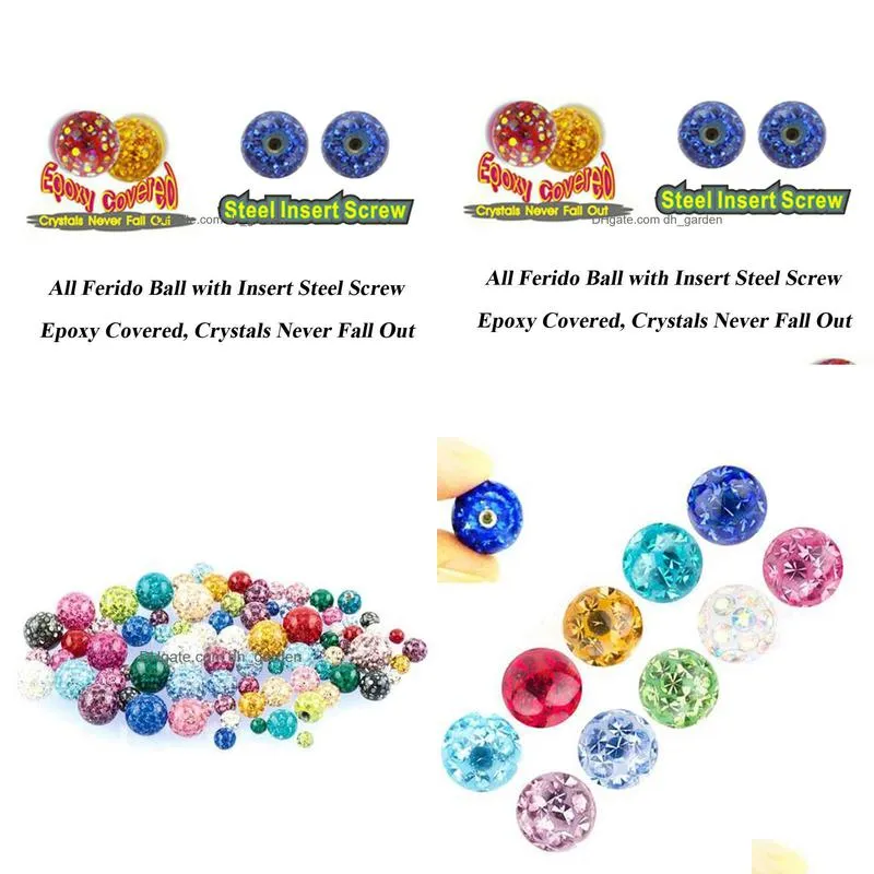 epoxy coated ferido multi cz crystal loose ball body piercing replacements accessories for tongue ring labret lip ear jewelry