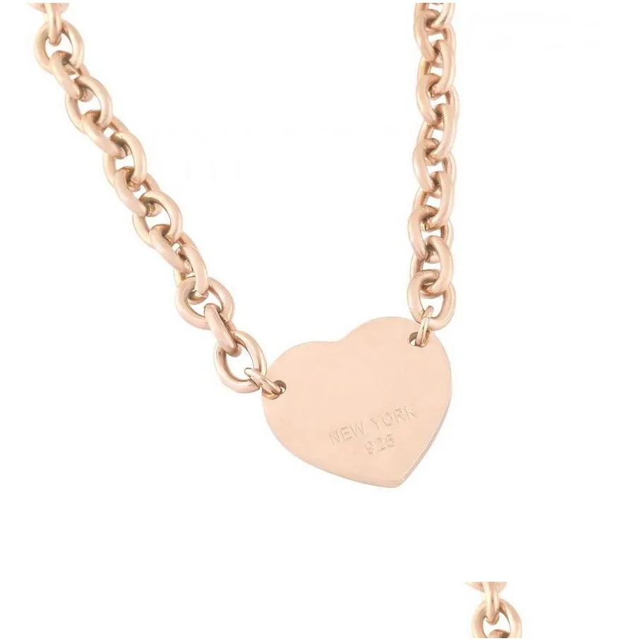 europe america fashion style lady women titanium steel 18k gold thick chain necklace with engraved t letter heart pendant