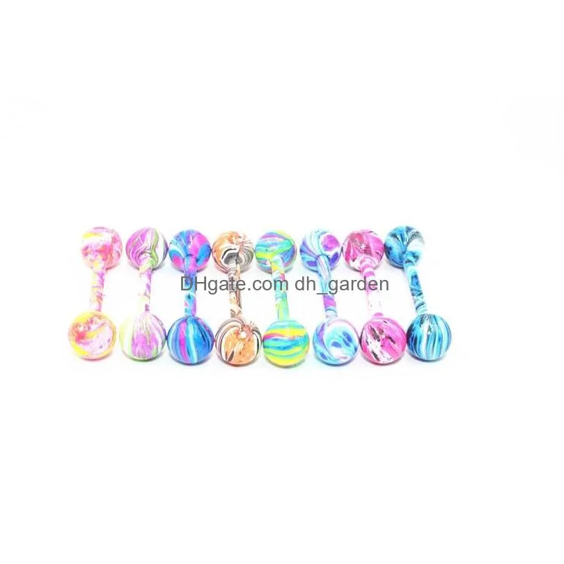 100pcs body jewelry piercing tongue ring bells nipple bar 14g~1.6mmx16mmx6/6mm trip colors shippment