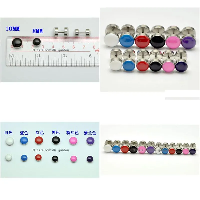 whole stainless steel 2size 6 colors 120pcs colorful oil drip tongue rings fake fashion dumbbell earrings jewelry